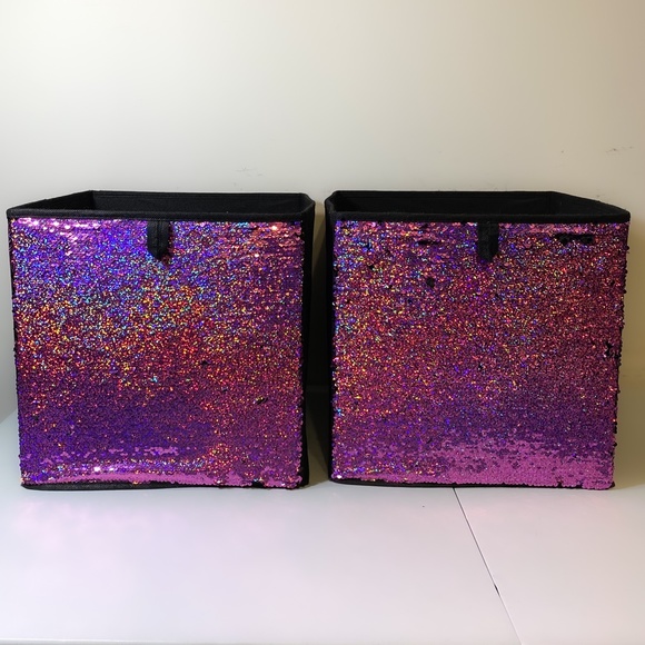 Organize It All Collapsible Fabric Storage Cube Pink to Black Sequin 2 boxes - Picture 2 of 3
